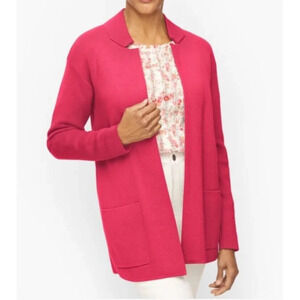 Talbots Pink Notch Collar Open Cardigan Sweater 2X Pockets Classic Long NEW